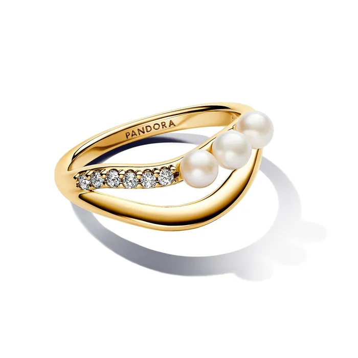 Pandora Rings Pandora Treated Freshwater Cultured Pearl Organically Shaped Double Band Ring Pandora Rings Pandora Treated Freshwater Cultured Pearl Organically Shaped Double Band Ring