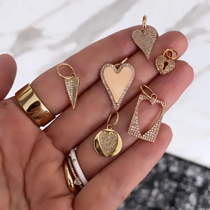 Pave Heart Lock Huggie Charm Alev Collection Charm Necklaces
