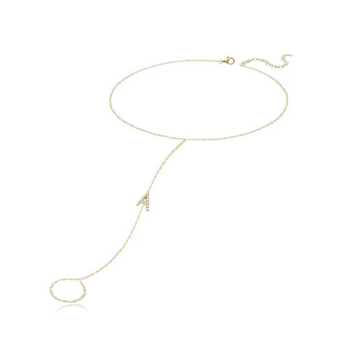 Pave Initial Diamond Hand Chain Alev Collection Necklaces