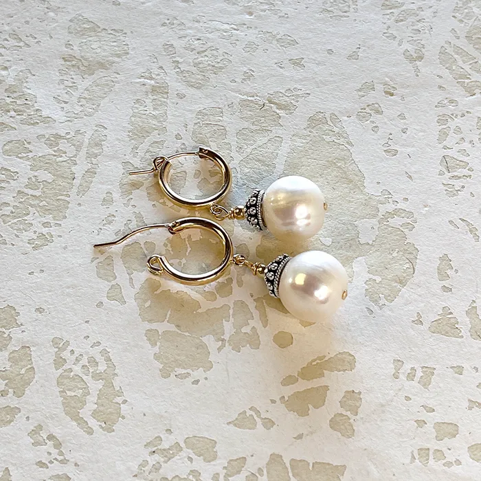 Pearl Earrings w 14KTGF Hoops Elisa Ilana Earrings
