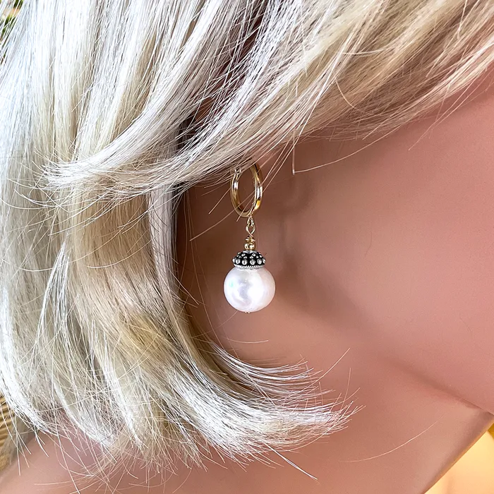 Pearl Earrings w 14KTGF Hoops Elisa Ilana Earrings