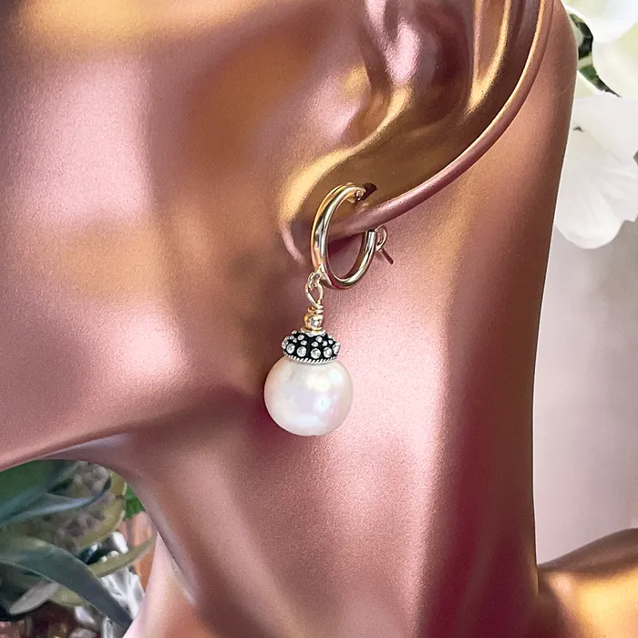 Pearl Earrings w 14KTGF Hoops Elisa Ilana Earrings