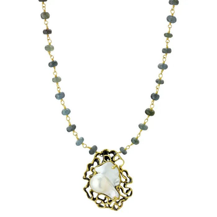 Pearl Moss Aquamarine Necklace 235679 Elisa Ilana Necklaces