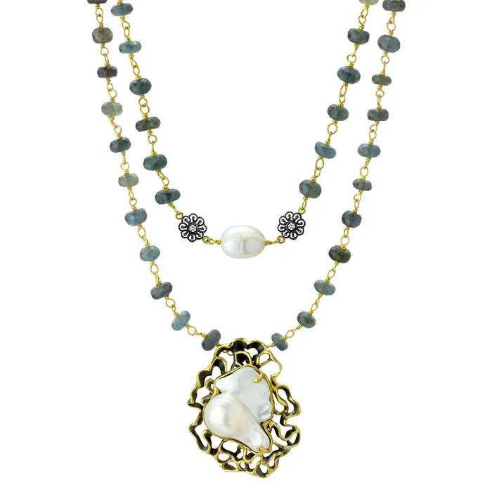 Pearl Moss Aquamarine Necklace 235679 Elisa Ilana Necklaces