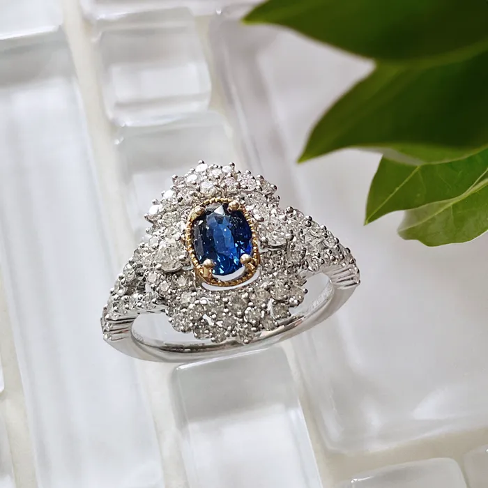 Platinum 100 CT Diamond 082 CT Sapphire Ring Elisa Ilana Rings
