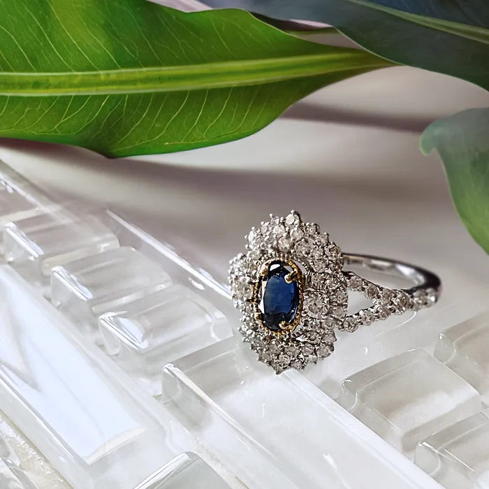 Platinum 100 CT Diamond 082 CT Sapphire Ring Elisa Ilana Rings