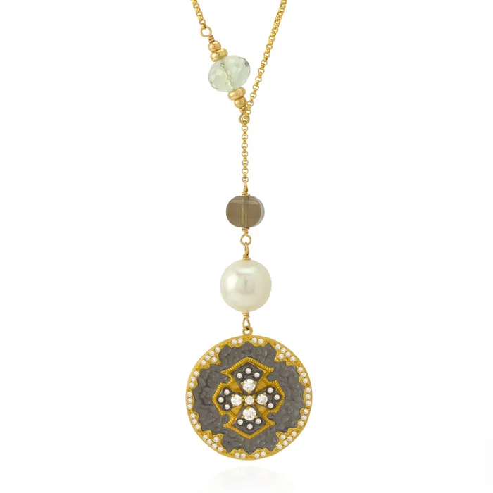 Prasiolite Smoky Quartz Pearl Necklace Pendant Elisa Ilana Necklaces