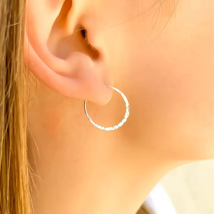 PreStyled Sets Hoops By Hand 14K White Gold Hammered Mini Hoops 20mm