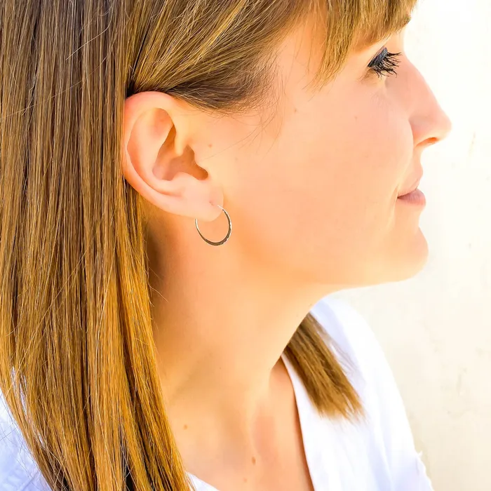 PreStyled Sets Hoops By Hand 14K White Gold Hammered Mini Hoops 20mm PreStyled Sets Hoops By Hand 14K White Gold Hammered Mini Hoops 20mm