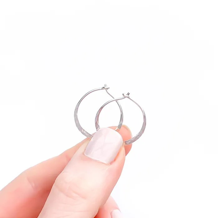 PreStyled Sets Hoops By Hand 14K White Gold Hammered Mini Hoops 20mm PreStyled Sets Hoops By Hand 14K White Gold Hammered Mini Hoops 20mm