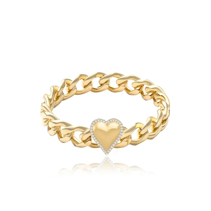 Puffy Gold Heart Pave Outline Cuban Ring Alev Jewelry Rings