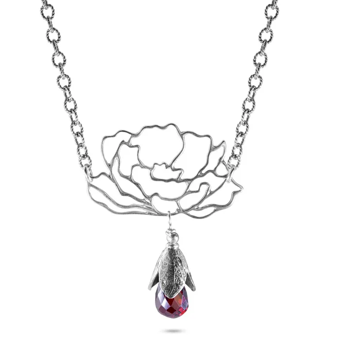 Rings Elisa Ilana Lotus Flower Red CZ on Sterling Silver Chain