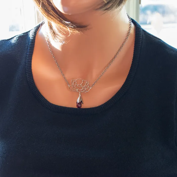 Rings Elisa Ilana Lotus Flower Red CZ on Sterling Silver Chain