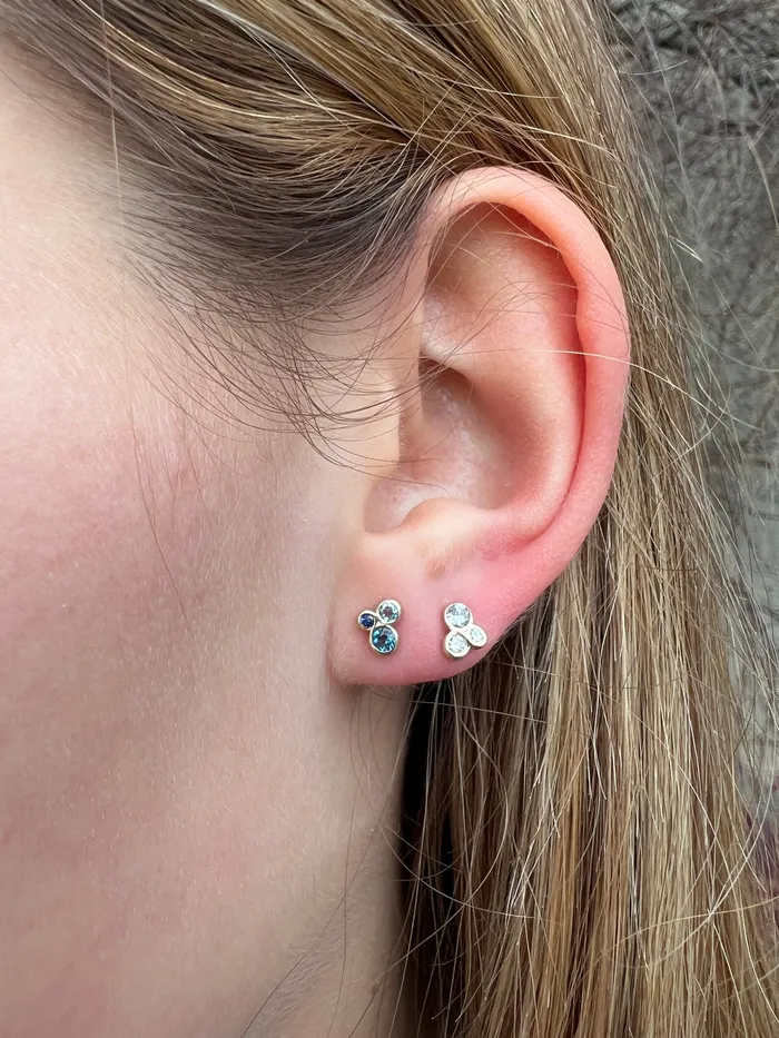 Rings Emily Amey Jewelry Sterling Silver Sapphire and Topaz Bubble cluster Studs