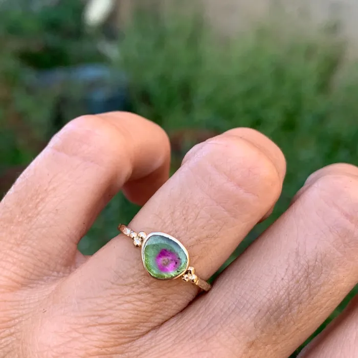 Rings Emily Amey Jewelry Watermelon Tourmaline Stacking ring in 14k Gold 2