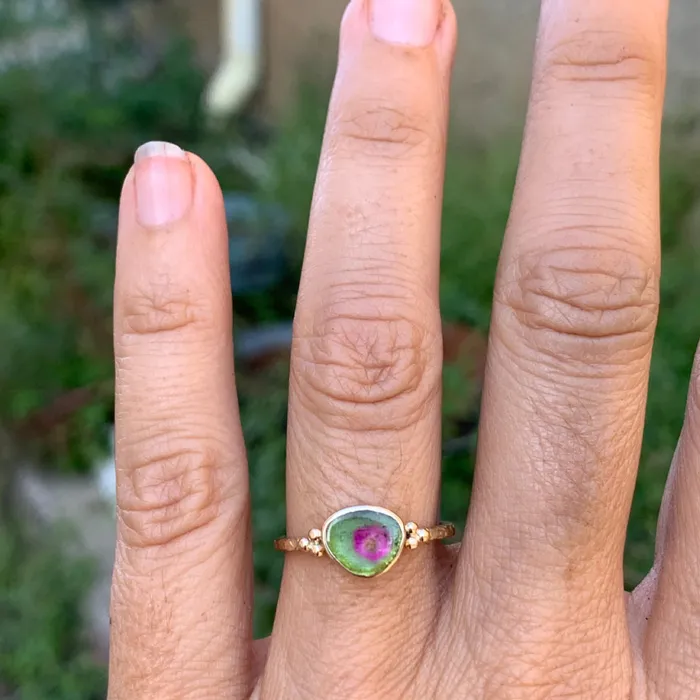 Rings Emily Amey Jewelry Watermelon Tourmaline Stacking ring in 14k Gold 2