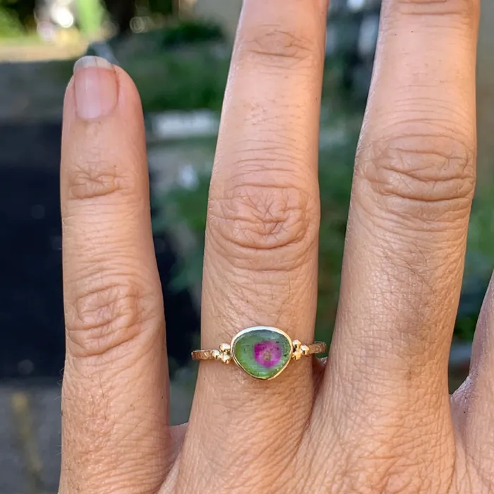 Rings Emily Amey Jewelry Watermelon Tourmaline Stacking ring in 14k Gold 2
