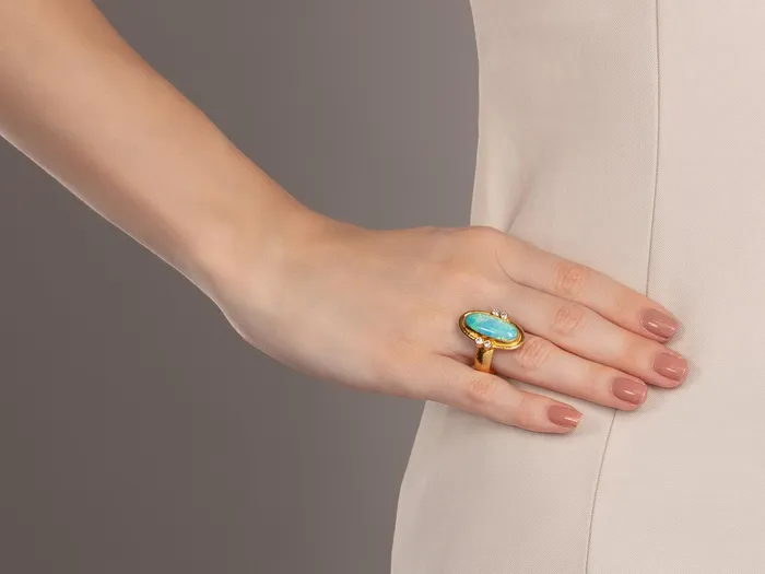 Rings GG GOLD OOAK GURHAN Muse Gold Opal Cocktail Ring 23x10mm Oval set in Wide Frame Rings GG GOLD OOAK GURHAN Muse Gold Opal Cocktail Ring 23x10mm Oval set in Wide Frame