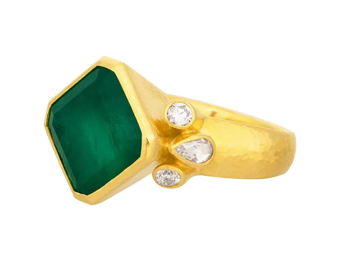 Rings GG GOLD OOAK GURHAN Prism Gold Emerald Cocktail Ring 13mm Square Stone
