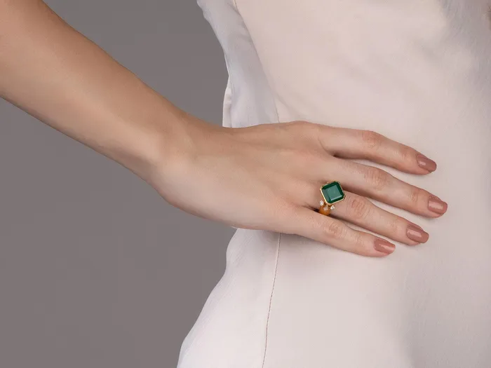 Rings GG GOLD OOAK GURHAN Prism Gold Emerald Cocktail Ring 13mm Square Stone Rings GG GOLD OOAK GURHAN Prism Gold Emerald Cocktail Ring 13mm Square Stone