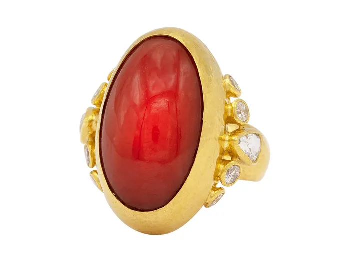 Rings GURHAN Rune Gold Coral Cocktail Ring 27x12mm Oval GG GOLD OOAK