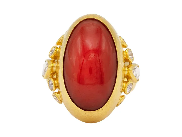 Rings GURHAN Rune Gold Coral Cocktail Ring 27x12mm Oval GG GOLD OOAK