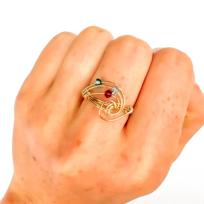 Rings SIZE 6 Spinning Bead Swirl Ring 14K Gold Filled Hoops By Hand