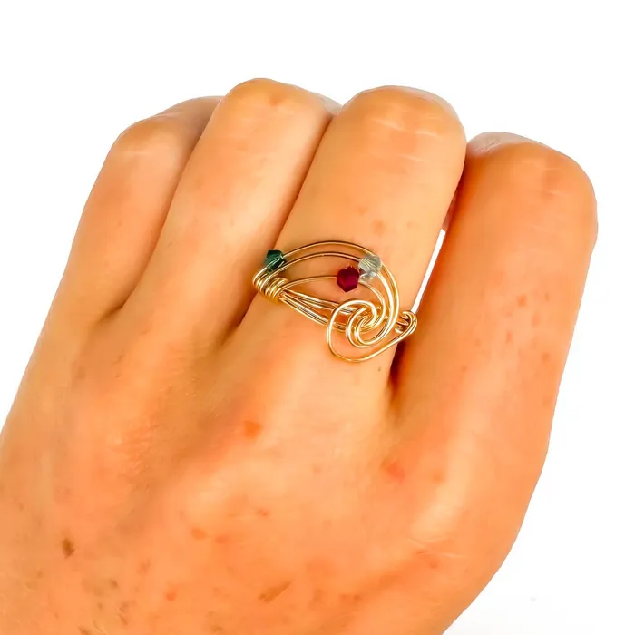 Rings SIZE 6 Spinning Bead Swirl Ring 14K Gold Filled Hoops By Hand