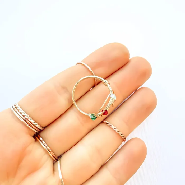 Rings SIZE 6 Spinning Bead Swirl Ring 14K Gold Filled Hoops By Hand