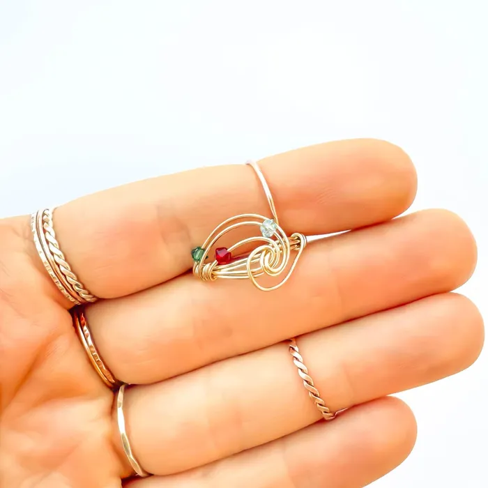 Rings SIZE 6 Spinning Bead Swirl Ring 14K Gold Filled Hoops By Hand