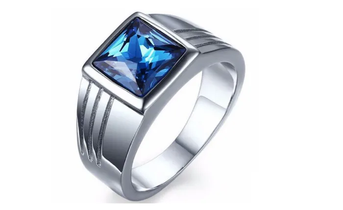 Rings sparklingselections Blue Sapphire Stainless Steel Wedding Ring For Men Rings sparklingselections Blue Sapphire Stainless Steel Wedding Ring For Men