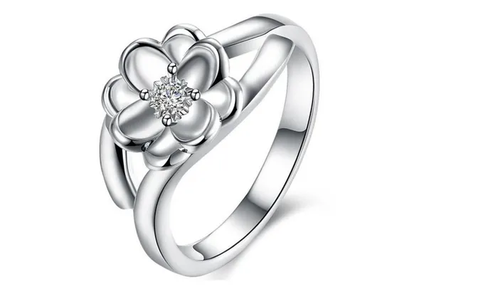 Rings sparklingselections Fashion Silver Plated Flower Shape Zirconia Ring