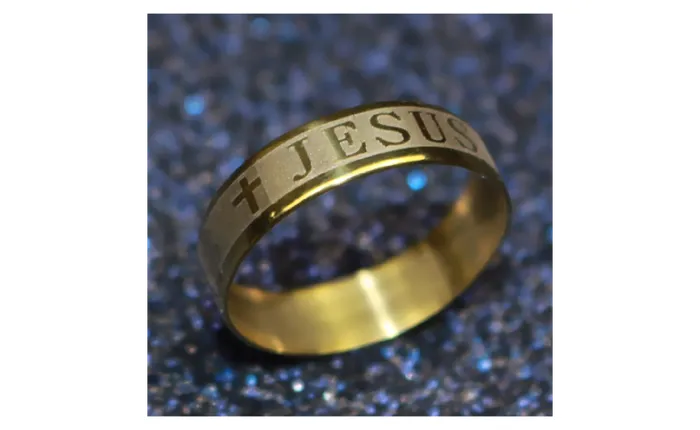 Rings sparklingselections Titanium Steel Gold Plated Jesus Cross Unisex Ring 9