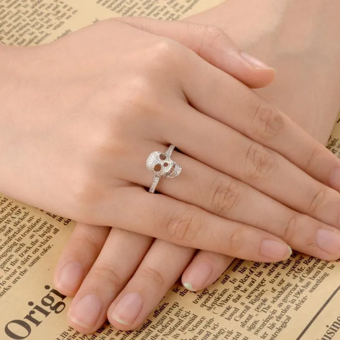 Rings sparklingselections Women Silver Skull Bone Skeleton Ring Cubic Zircon Ring For Halloween Party Rings sparklingselections Women Silver Skull Bone Skeleton Ring Cubic Zircon Ring For Halloween Party