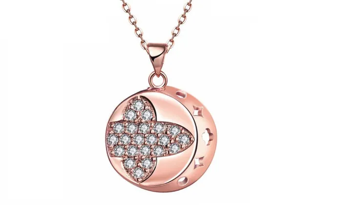 Rose Gold Color Austrian Crystal Round Pendant Necklace sparklingselections Necklaces Rose Gold Color Austrian Crystal Round Pendant Necklace sparklingselections Necklaces