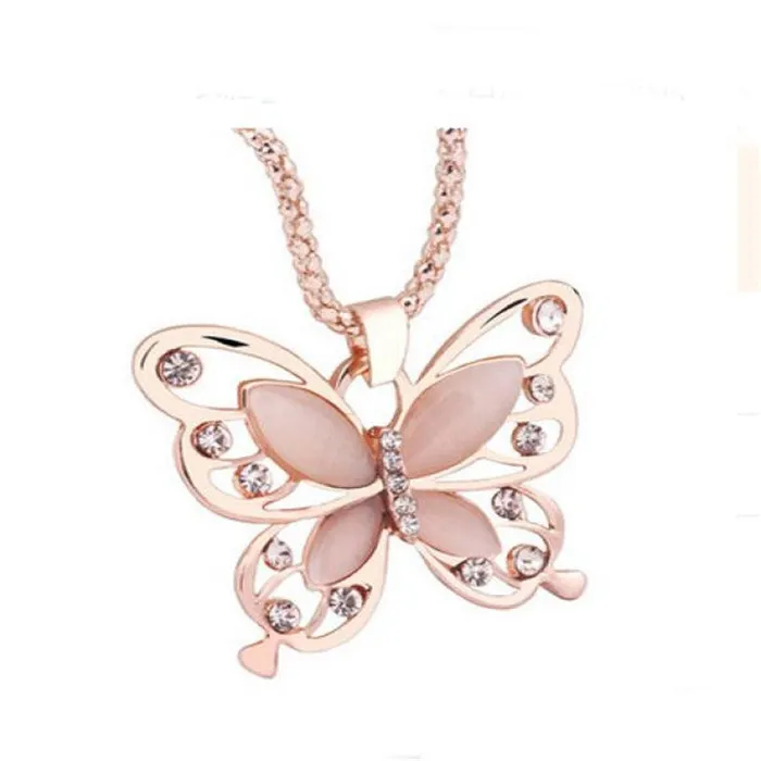 Rose Gold Opal Butterfly Pendant Necklace for Women sparklingselections Necklaces