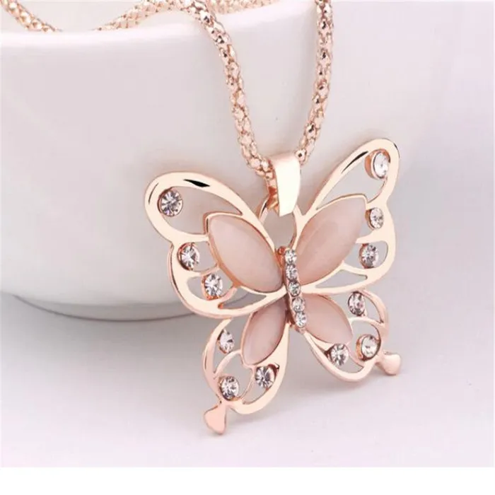 Rose Gold Opal Butterfly Pendant Necklace for Women sparklingselections Necklaces