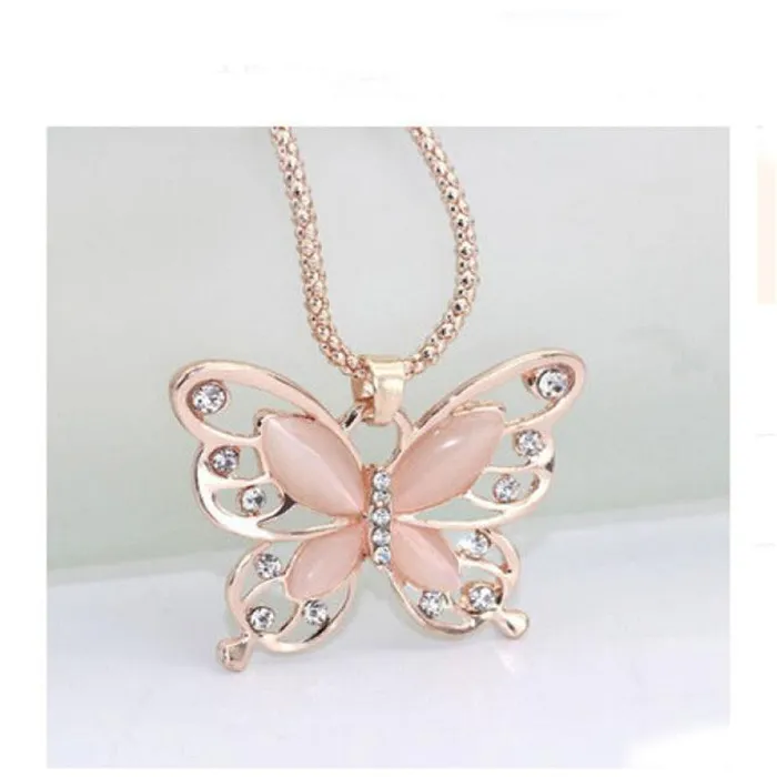 Rose Gold Opal Butterfly Pendant Necklace for Women sparklingselections Necklaces