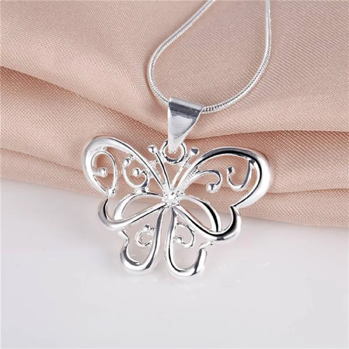 Silver Plated Rolo Butterfly Pendant Necklace sparklingselections Necklaces