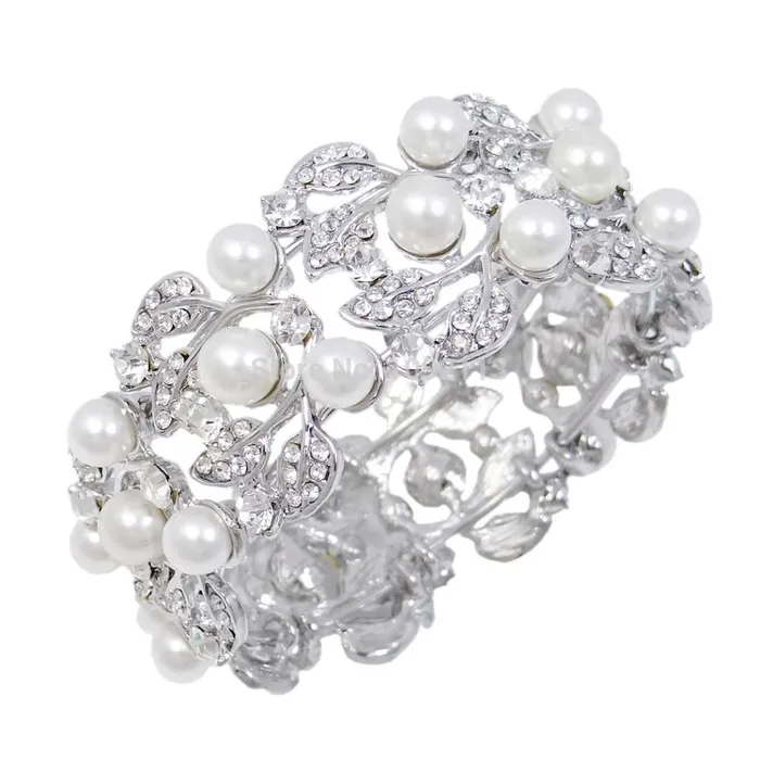Silver Plated Simulated Pearl Bridal Bangle For Women sparklingselections Necklaces Silver Plated Simulated Pearl Bridal Bangle For Women sparklingselections Necklaces
