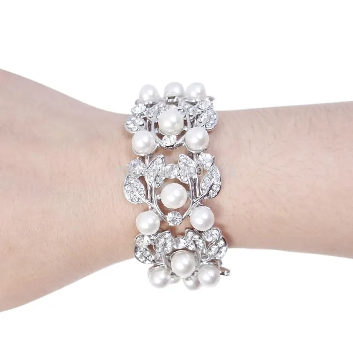 Silver Plated Simulated Pearl Bridal Bangle For Women sparklingselections Necklaces