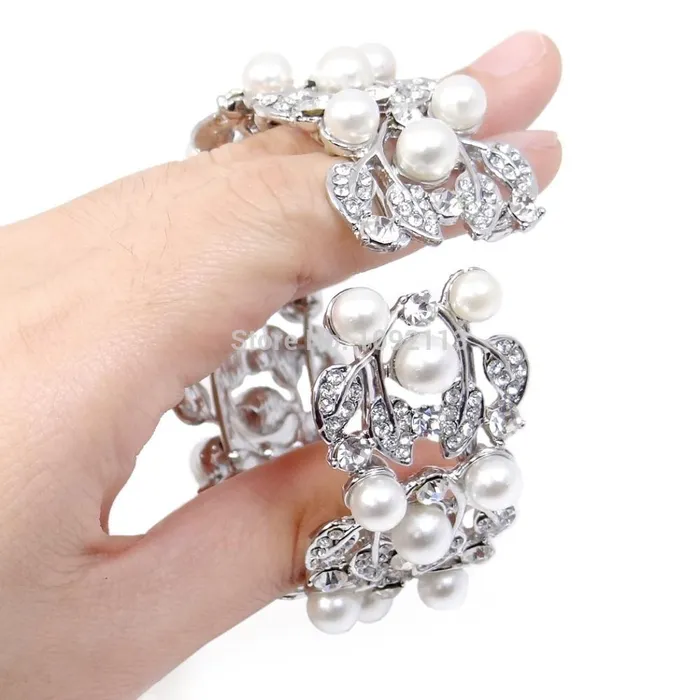 Silver Plated Simulated Pearl Bridal Bangle For Women sparklingselections Necklaces
