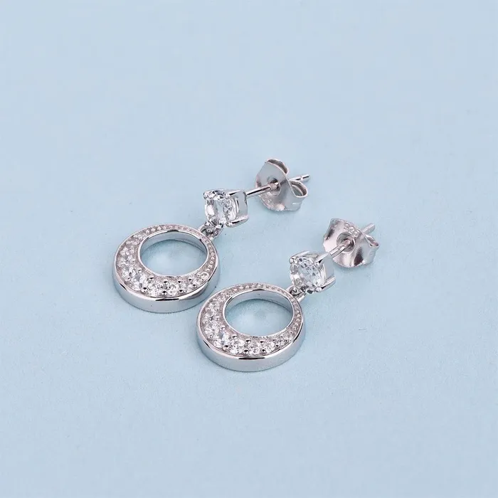 Silver Round Long Drop Earring sparklingselections Earrings Silver Round Long Drop Earring sparklingselections Earrings