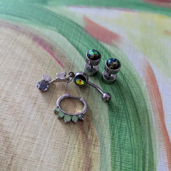 Siren Body Jewelry Rings Elevate Your Body Jewelry Collection with This Stunning Green Set Belly Ring Fake Plugs Septum Clicker in 316L Stainless Steel