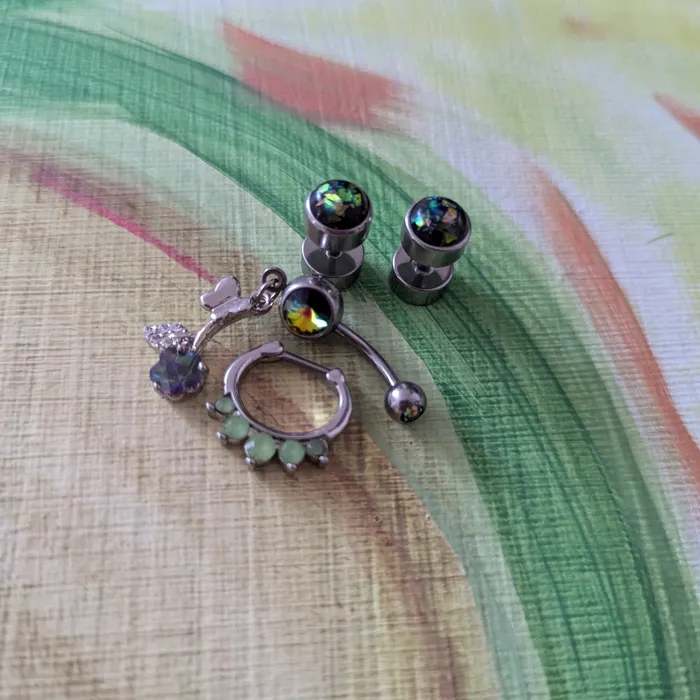 Siren Body Jewelry Rings Elevate Your Body Jewelry Collection with This Stunning Green Set Belly Ring Fake Plugs Septum Clicker in 316L Stainless Steel