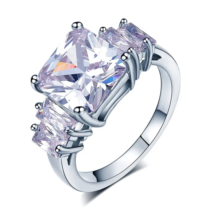 Sparkling Selection White Gold Plated Rectangle Cut Luxurious CZ Zircon Ring678 Rings Sparkling Selection White Gold Plated Rectangle Cut Luxurious CZ Zircon Ring678 Rings