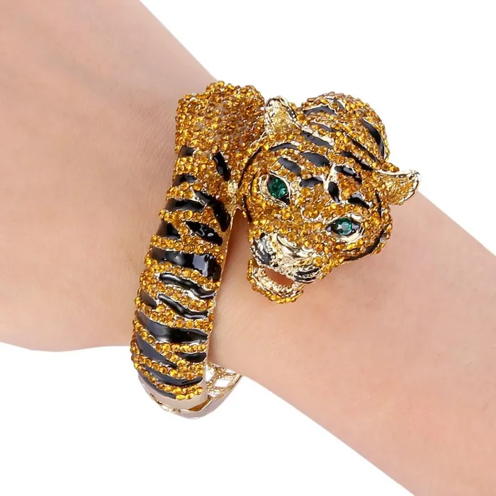 sparklingselections Bracelets Gold Tone Brown Tiger Rhinestone Bracelet For Women