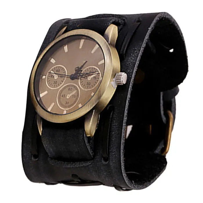 sparklingselections Bracelets High Quality Retro Punk Rock Brown Big Wide PU Leather Bracelet Watches For Men Business Sports Quartz Watches sparklingselections Bracelets High Quality Retro Punk Rock Brown Big Wide PU Leather Bracelet Watches For Men Business Sports Quartz Watches