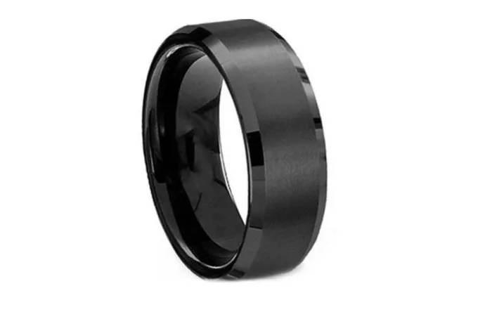 sparklingselections Cool Simple Silver Stainless Steel Black Ring 8 Rings