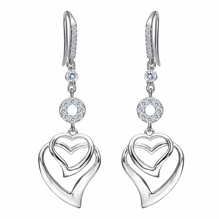 sparklingselections Earrings Sterling Silver Hollow Heart Bridal Earrings